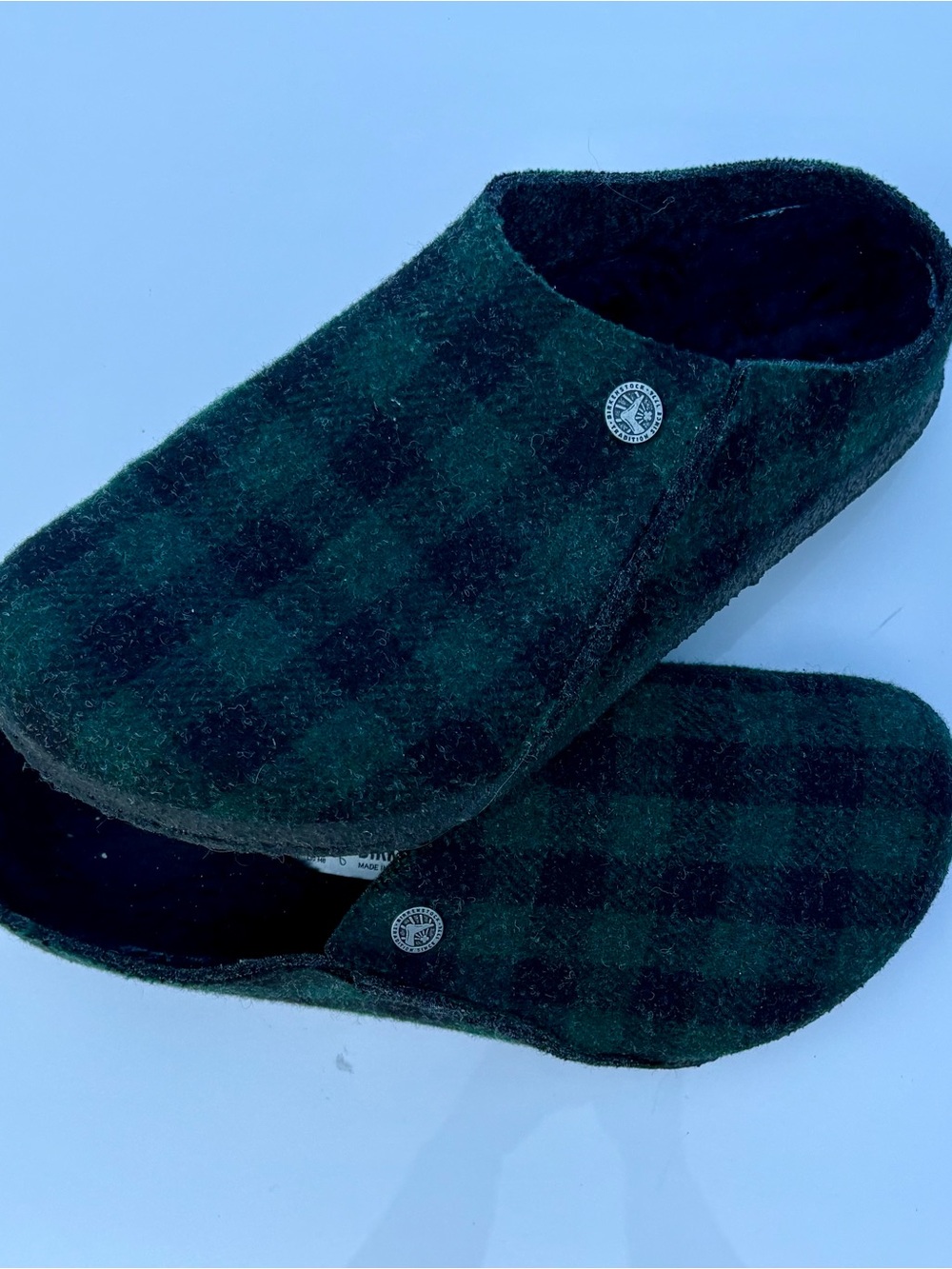Birkenstock Zermatt Plaid Green Shearling Clogs Slipper Size 41 Regular Wide Fit